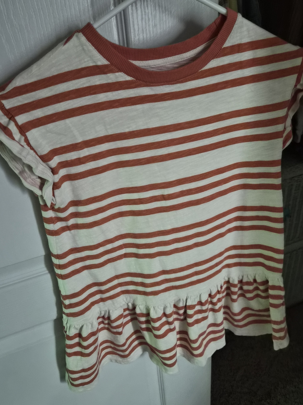 Girls' Ruffle Hem Striped Tee - Rust & Cream